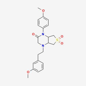 molecular formula C22H26N2O5S B2463726 4-(3-甲氧基苯乙基)-1-(4-甲氧基苯基)六氢噻吩[3,4-b]吡嗪-2(1H)-酮 6,6-二氧化物 CAS No. 1049552-15-9