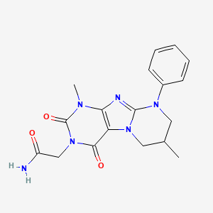 molecular formula C18H20N6O3 B2463754 2-(1,7-dimethyl-2,4-dioxo-9-phenyl-7,8-dihydro-6H-purino[7,8-a]pyrimidin-3-yl)acetamide CAS No. 848674-22-6