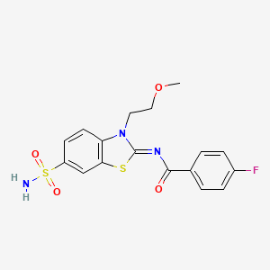 molecular formula C17H16FN3O4S2 B2463760 (Z)-4-fluoro-N-(3-(2-methoxyethyl)-6-sulfamoylbenzo[d]thiazol-2(3H)-ylidene)benzamide CAS No. 865159-67-7