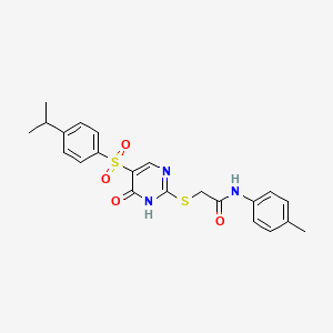 molecular formula C22H23N3O4S2 B2463787 2-((5-((4-isopropylphenyl)sulfonyl)-6-oxo-1,6-dihydropyrimidin-2-yl)thio)-N-(p-tolyl)acetamide CAS No. 866810-57-3