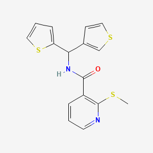 2-(methylthio)-N-(thiophen-2-yl(thiophen-3-yl)methyl)nicotinamide