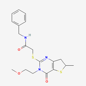 molecular formula C19H23N3O3S2 B2463850 N-苄基-2-((3-(2-甲氧基乙基)-6-甲基-4-氧代-3,4,6,7-四氢噻吩并[3,2-d]嘧啶-2-基)硫代)乙酰胺 CAS No. 851410-34-9