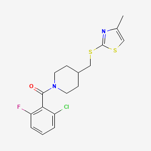 molecular formula C17H18ClFN2OS2 B2463853 (2-Chloro-6-fluorophenyl)(4-(((4-methylthiazol-2-yl)thio)methyl)piperidin-1-yl)methanone CAS No. 1421468-77-0