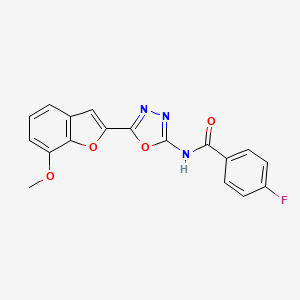 molecular formula C18H12FN3O4 B2463854 4-fluoro-N-(5-(7-methoxybenzofuran-2-yl)-1,3,4-oxadiazol-2-yl)benzamide CAS No. 922122-32-5