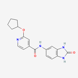 molecular formula C18H18N4O3 B2463864 2-(cyclopentyloxy)-N-(2-oxo-2,3-dihydro-1H-benzo[d]imidazol-5-yl)isonicotinamide CAS No. 2034318-25-5