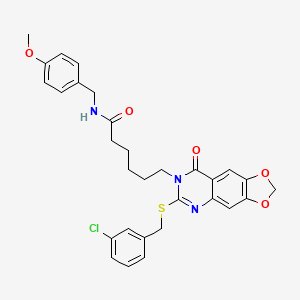 molecular formula C30H30ClN3O5S B2463869 6-[6-[(3-氯苄基)硫基]-8-氧代[1,3]二氧杂环[4,5-g]喹唑啉-7(8H)-基]-N-(4-甲氧基苄基)己酰胺 CAS No. 688060-91-5