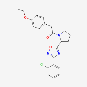 molecular formula C22H22ClN3O3 B2463898 3-(2-Chlorophenyl)-5-{1-[(4-ethoxyphenyl)acetyl]pyrrolidin-2-yl}-1,2,4-oxadiazole CAS No. 1795293-42-3