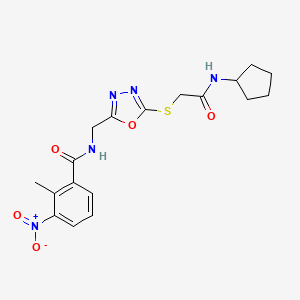 molecular formula C18H21N5O5S B2463909 N-((5-((2-(cyclopentylamino)-2-oxoethyl)thio)-1,3,4-oxadiazol-2-yl)methyl)-2-methyl-3-nitrobenzamide CAS No. 903315-23-1