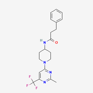 molecular formula C20H23F3N4O B2463916 N-{1-[2-methyl-6-(trifluoromethyl)pyrimidin-4-yl]piperidin-4-yl}-3-phenylpropanamide CAS No. 1775527-43-9