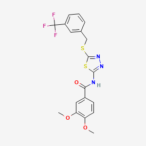 molecular formula C19H16F3N3O3S2 B2463925 3,4-dimethoxy-N-(5-((3-(trifluoromethyl)benzyl)thio)-1,3,4-thiadiazol-2-yl)benzamide CAS No. 392302-30-6