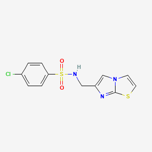 molecular formula C12H10ClN3O2S2 B2463926 4-chloro-N-(imidazo[2,1-b][1,3]thiazol-6-ylmethyl)benzenesulfonamide CAS No. 301333-49-3