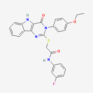 molecular formula C26H21FN4O3S B2463933 2-((3-(4-ethoxyphenyl)-4-oxo-4,5-dihydro-3H-pyrimido[5,4-b]indol-2-yl)thio)-N-(3-fluorophenyl)acetamide CAS No. 536708-57-3