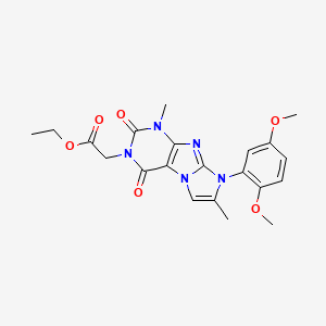 molecular formula C21H23N5O6 B2463990 乙酸2-(8-(2,5-二甲氧基苯基)-1,7-二甲基-2,4-二氧代-1H-咪唑并[2,1-f]嘌呤-3(2H,4H,8H)-基) CAS No. 896307-44-1