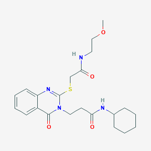 molecular formula C22H30N4O4S B2463993 N-环己基-3-[2-[2-(2-甲氧基乙基氨基)-2-氧代乙基]硫代-4-氧代喹唑啉-3-基]丙酰胺 CAS No. 422281-11-6