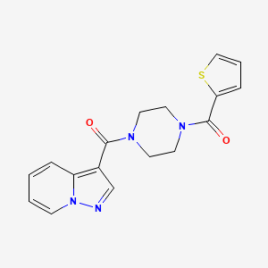 molecular formula C17H16N4O2S B2463998 Pyrazolo[1,5-a]pyridin-3-yl(4-(thiophene-2-carbonyl)piperazin-1-yl)methanone CAS No. 1396759-16-2