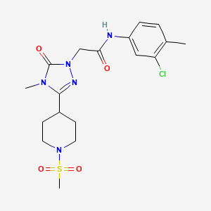 molecular formula C18H24ClN5O4S B2464010 N-(3-chloro-4-methylphenyl)-2-(4-methyl-3-(1-(methylsulfonyl)piperidin-4-yl)-5-oxo-4,5-dihydro-1H-1,2,4-triazol-1-yl)acetamide CAS No. 1105249-21-5