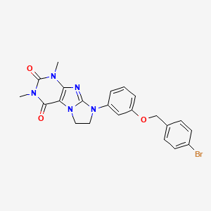 8-{3-[(4-Bromophenyl)methoxy]phenyl}-1,3-dimethyl-1,3,5-trihydroimidazolidino[1,2-h]purine-2,4-dione