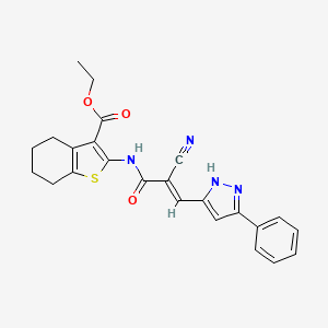 (E)-ethyl 2-(2-cyano-3-(3-phenyl-1H-pyrazol-5-yl)acrylamido)-4,5,6,7-tetrahydrobenzo[b]thiophene-3-carboxylate