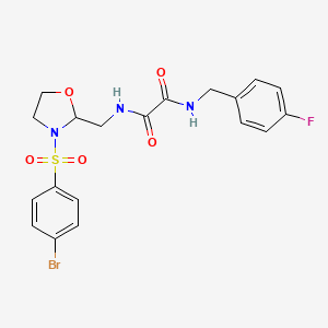 molecular formula C19H19BrFN3O5S B2464052 N1-((3-((4-溴苯基)磺酰基)恶唑烷-2-基)甲基)-N2-(4-氟苄基)草酰胺 CAS No. 868980-92-1