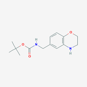 molecular formula C14H20N2O3 B2464066 tert-butyl N-[(3,4-dihydro-2H-1,4-benzoxazin-6-yl)methyl]carbamate CAS No. 928118-19-8