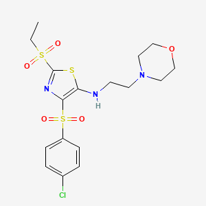 molecular formula C17H22ClN3O5S3 B2464074 4-((4-chlorophenyl)sulfonyl)-2-(ethylsulfonyl)-N-(2-morpholinoethyl)thiazol-5-amine CAS No. 863450-28-6