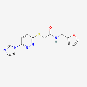 molecular formula C14H13N5O2S B2464082 2-((6-(1H-imidazol-1-yl)pyridazin-3-yl)thio)-N-(furan-2-ylmethyl)acetamide CAS No. 1334370-60-3