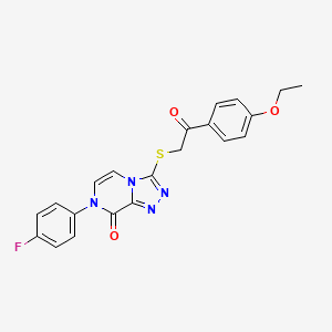 molecular formula C21H17FN4O3S B2464128 3-((2-(4-ethoxyphenyl)-2-oxoethyl)thio)-7-(4-fluorophenyl)-[1,2,4]triazolo[4,3-a]pyrazin-8(7H)-one CAS No. 1242980-96-6