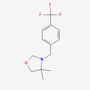molecular formula C13H16F3NO B2464129 4,4-Dimethyl-3-[4-(trifluoromethyl)benzyl]-1,3-oxazolane CAS No. 866157-37-1