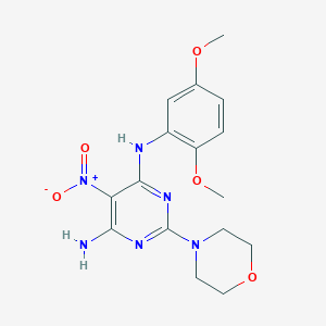 molecular formula C16H20N6O5 B2464177 (6-Amino-2-morpholin-4-yl-5-nitropyrimidin-4-yl)(2,5-dimethoxyphenyl)amine CAS No. 674363-26-9