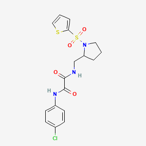 molecular formula C17H18ClN3O4S2 B2464235 N1-(4-chlorophenyl)-N2-((1-(thiophen-2-ylsulfonyl)pyrrolidin-2-yl)methyl)oxalamide CAS No. 896294-19-2