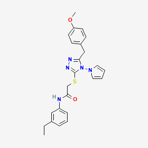 molecular formula C24H25N5O2S B2464289 N-(3-ethylphenyl)-2-((5-(4-methoxybenzyl)-4-(1H-pyrrol-1-yl)-4H-1,2,4-triazol-3-yl)thio)acetamide CAS No. 896306-41-5