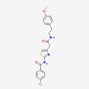 molecular formula C21H20ClN3O3S B2464296 4-chloro-N-(4-(2-((4-methoxyphenethyl)amino)-2-oxoethyl)thiazol-2-yl)benzamide CAS No. 921790-77-4