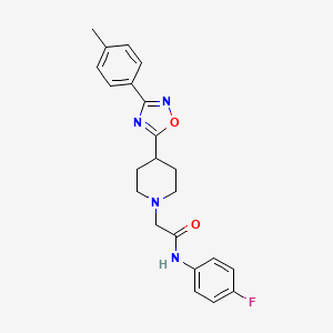 molecular formula C22H23FN4O2 B2464318 N-(4-fluorophenyl)-2-{4-[3-(4-methylphenyl)-1,2,4-oxadiazol-5-yl]piperidin-1-yl}acetamide CAS No. 1251689-63-0