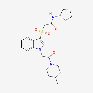 molecular formula C23H31N3O4S B2464350 N-环戊基-2-((1-(2-(4-甲基哌啶-1-基)-2-氧代乙基)-1H-吲哚-3-基)磺酰基)乙酰胺 CAS No. 878060-25-4