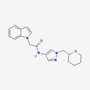 molecular formula C19H22N4O2 B2464354 2-(1H-indol-1-yl)-N-(1-((tetrahydro-2H-pyran-2-yl)methyl)-1H-pyrazol-4-yl)acetamide CAS No. 2034256-01-2