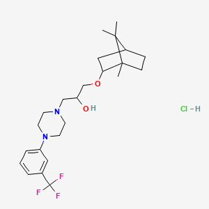 molecular formula C24H36ClF3N2O2 B2464355 1-(4-(3-(trifluoromethyl)phenyl)piperazin-1-yl)-3-(((1S,4R)-1,7,7-trimethylbicyclo[2.2.1]heptan-2-yl)oxy)propan-2-ol hydrochloride CAS No. 1217697-48-7