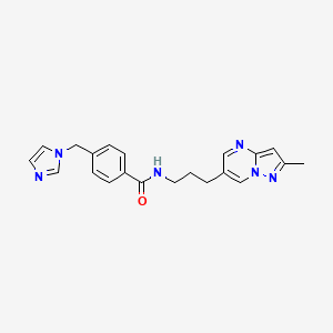 molecular formula C21H22N6O B2464359 4-((1H-imidazol-1-yl)methyl)-N-(3-(2-methylpyrazolo[1,5-a]pyrimidin-6-yl)propyl)benzamide CAS No. 1797862-62-4