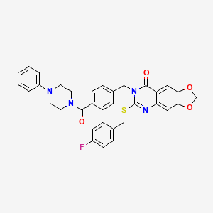 molecular formula C34H29FN4O4S B2464363 6-[(4-fluorobenzyl)thio]-7-{4-[(4-phenylpiperazin-1-yl)carbonyl]benzyl}[1,3]dioxolo[4,5-g]quinazolin-8(7H)-one CAS No. 689758-39-2