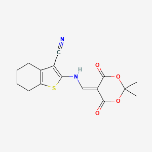 molecular formula C16H16N2O4S B2464411 2-(((2,2-Dimethyl-4,6-dioxo-1,3-dioxan-5-ylidene)methyl)amino)-4,5,6,7-tetrahydrobenzo[b]thiophene-3-carbonitrile CAS No. 799817-85-9