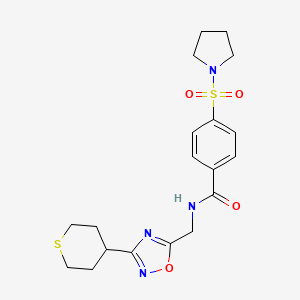 molecular formula C19H24N4O4S2 B2464419 4-(吡咯烷-1-磺酰基)-N-((3-(四氢-2H-噻吩-4-基)-1,2,4-恶二唑-5-基)甲基)苯甲酰胺 CAS No. 2034421-25-3