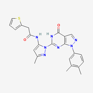 molecular formula C23H21N7O2S B2464431 N-(1-(1-(3,4-dimethylphenyl)-4-oxo-4,5-dihydro-1H-pyrazolo[3,4-d]pyrimidin-6-yl)-3-methyl-1H-pyrazol-5-yl)-2-(thiophen-2-yl)acetamide CAS No. 1171850-42-2