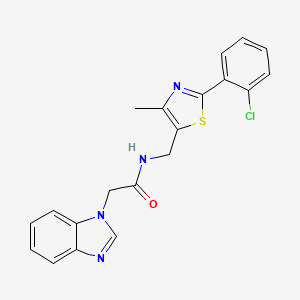 molecular formula C20H17ClN4OS B2464432 2-(1H-benzo[d]imidazol-1-yl)-N-((2-(2-chlorophenyl)-4-methylthiazol-5-yl)methyl)acetamide CAS No. 1448056-38-9