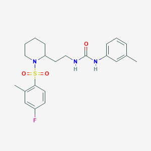 molecular formula C22H28FN3O3S B2464439 1-(2-(1-((4-氟-2-甲苯磺酰基)哌啶-2-基)乙基)-3-(间甲苯基)脲 CAS No. 898426-97-6