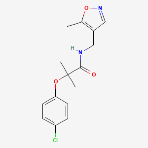 molecular formula C15H17ClN2O3 B2464456 2-(4-chlorophenoxy)-2-methyl-N-((5-methylisoxazol-4-yl)methyl)propanamide CAS No. 2034403-84-2