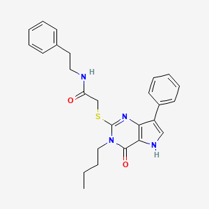 molecular formula C26H28N4O2S B2464457 2-((3-butil-4-oxo-7-fenil-4,5-dihidro-3H-pirrolo[3,2-d]pirimidin-2-il)tio)-N-feniletilacetmida CAS No. 2034222-41-6