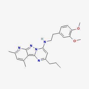 molecular formula C24H29N5O2 B2464470 N-[2-(3,4-dimethoxyphenyl)ethyl]-8,10-dimethyl-2-propylpyrido[2',3':3,4]pyrazolo[1,5-a]pyrimidin-4-amine CAS No. 890623-44-6