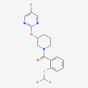 molecular formula C17H16F3N3O2S B2464471 (2-((Difluoromethyl)thio)phenyl)(3-((5-fluoropyrimidin-2-yl)oxy)piperidin-1-yl)methanone CAS No. 2034429-08-6
