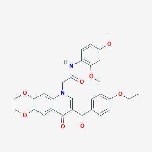 molecular formula C30H28N2O8 B2464473 N-(2,4-dimethoxyphenyl)-2-[8-(4-ethoxybenzoyl)-9-oxo-2,3-dihydro-[1,4]dioxino[2,3-g]quinolin-6-yl]acetamide CAS No. 872199-54-7