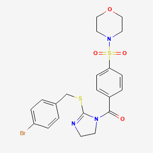 molecular formula C21H22BrN3O4S2 B2464481 (2-((4-bromobenzyl)thio)-4,5-dihydro-1H-imidazol-1-yl)(4-(morpholinosulfonyl)phenyl)methanone CAS No. 851800-86-7
