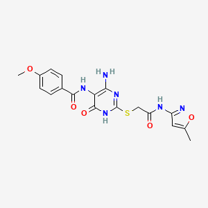 N-(4-amino-2-((2-((5-methylisoxazol-3-yl)amino)-2-oxoethyl)thio)-6-oxo-1,6-dihydropyrimidin-5-yl)-4-methoxybenzamide